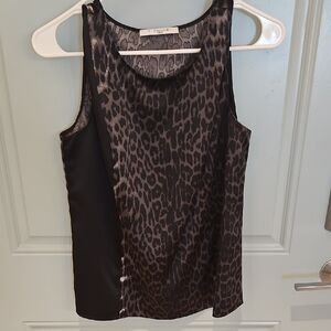 T Tahari Brown and Black Graphic Fitted Tank Top